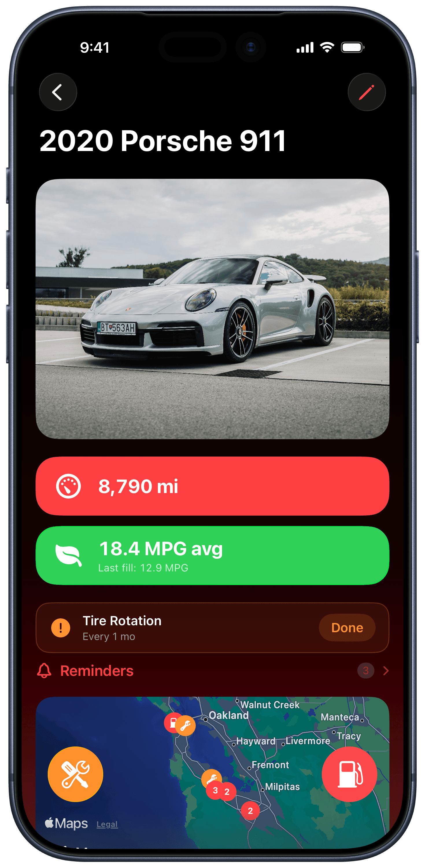 Curb redesigned car details screen with map snapshot and vehicle info cards