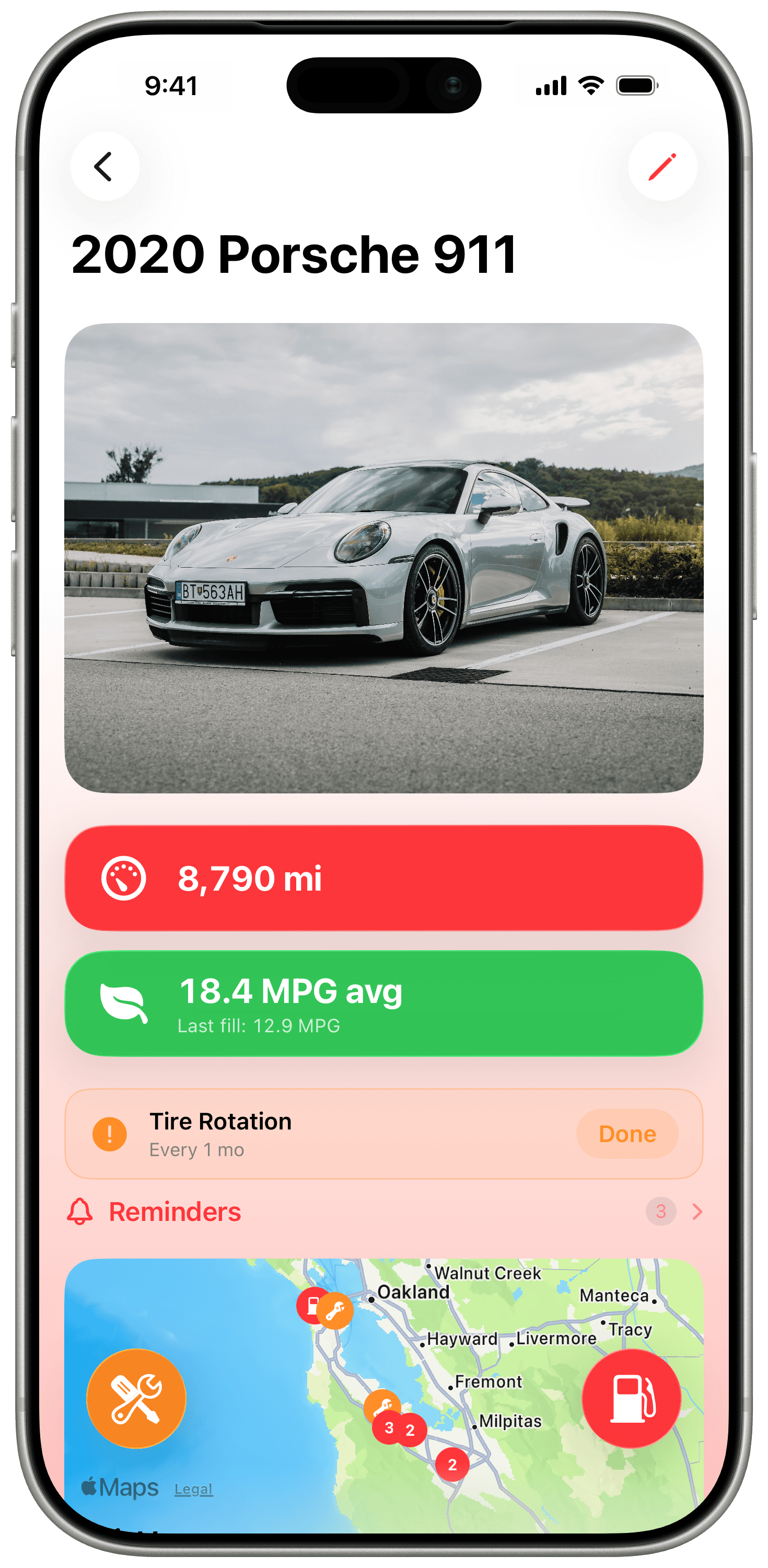 Curb redesigned car details screen with map snapshot and vehicle info cards