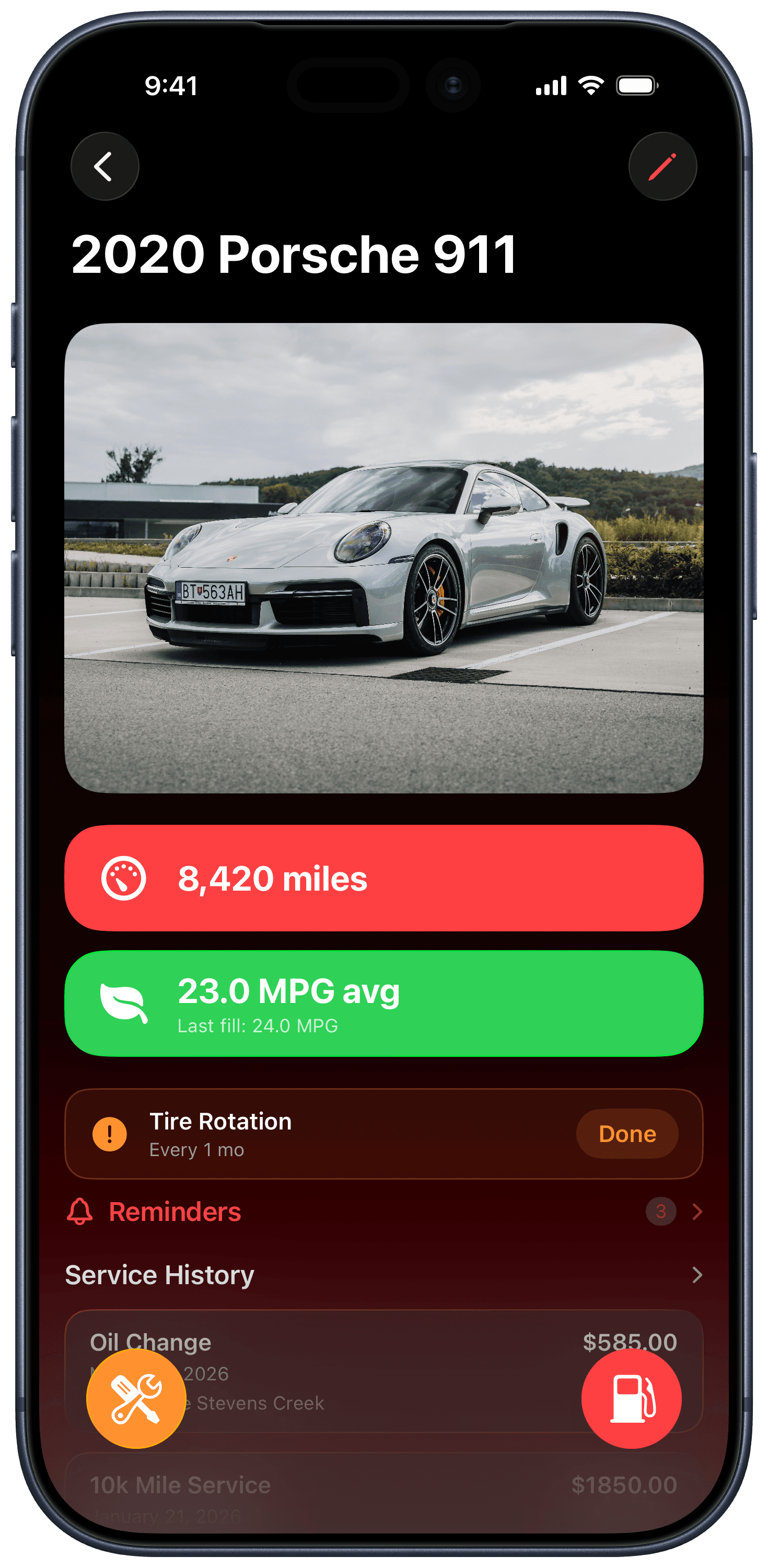 Curb car detail screen