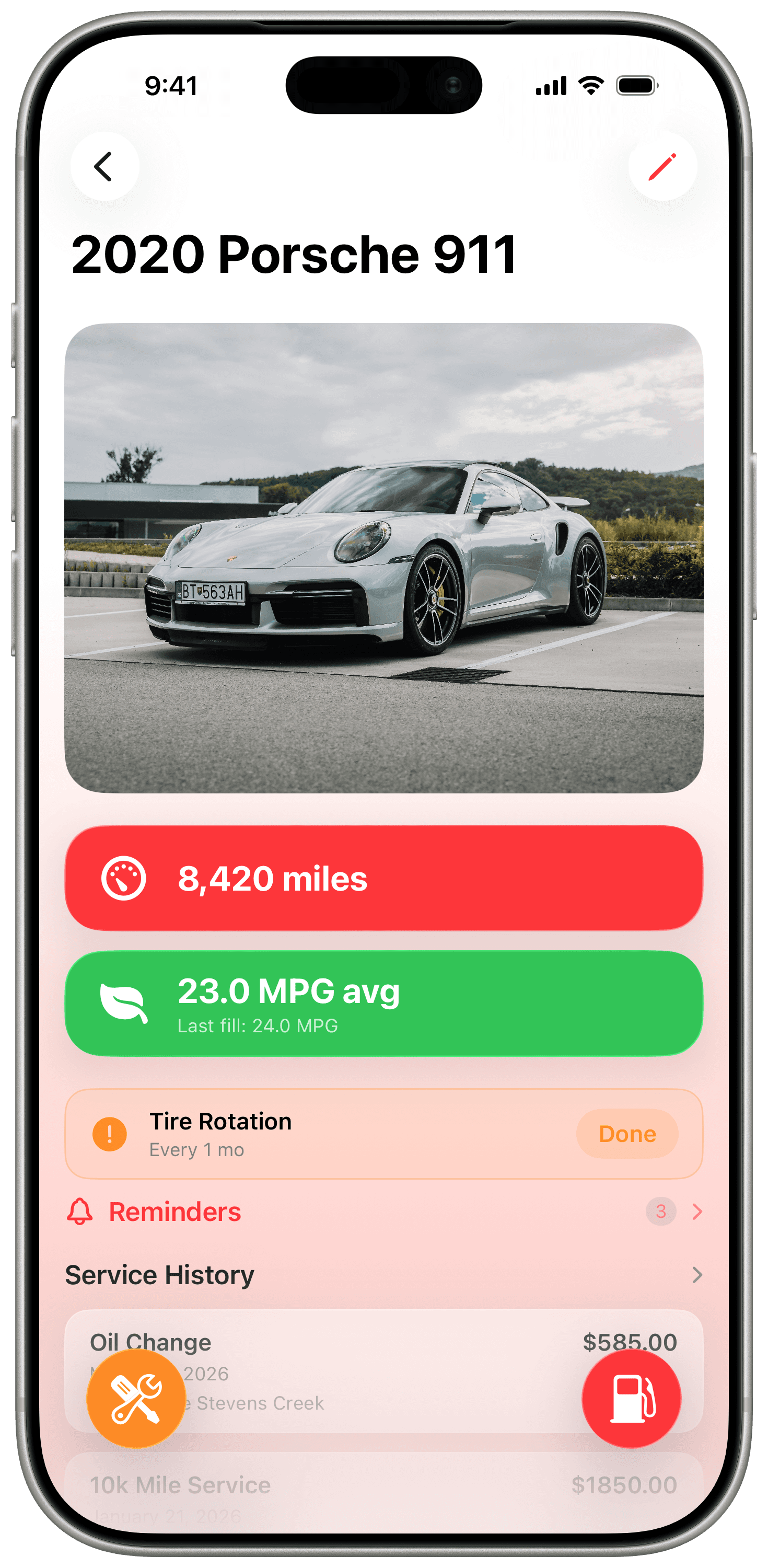 Curb car detail screen