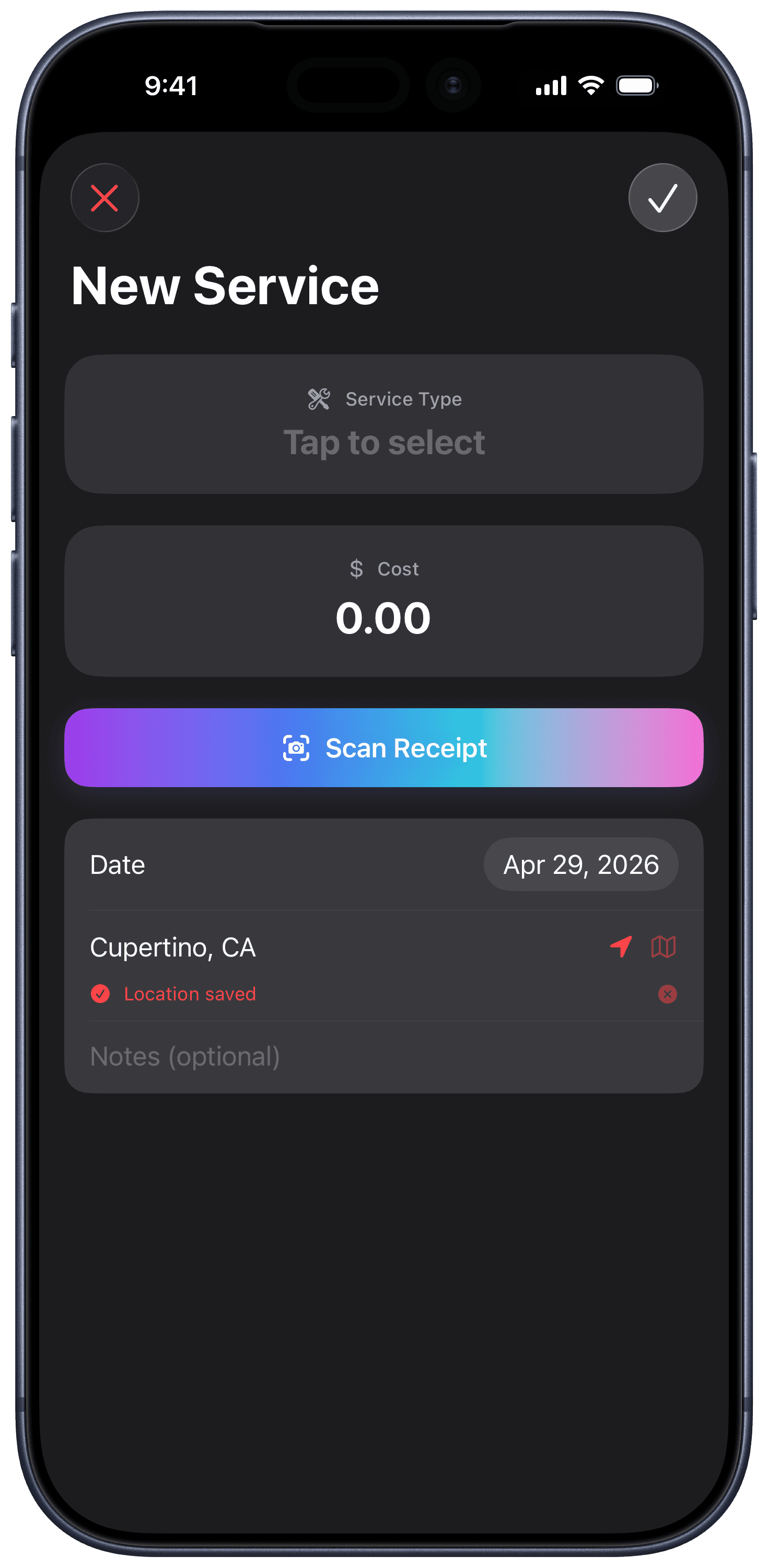 Curb add service view highlighting receipt scanning feature