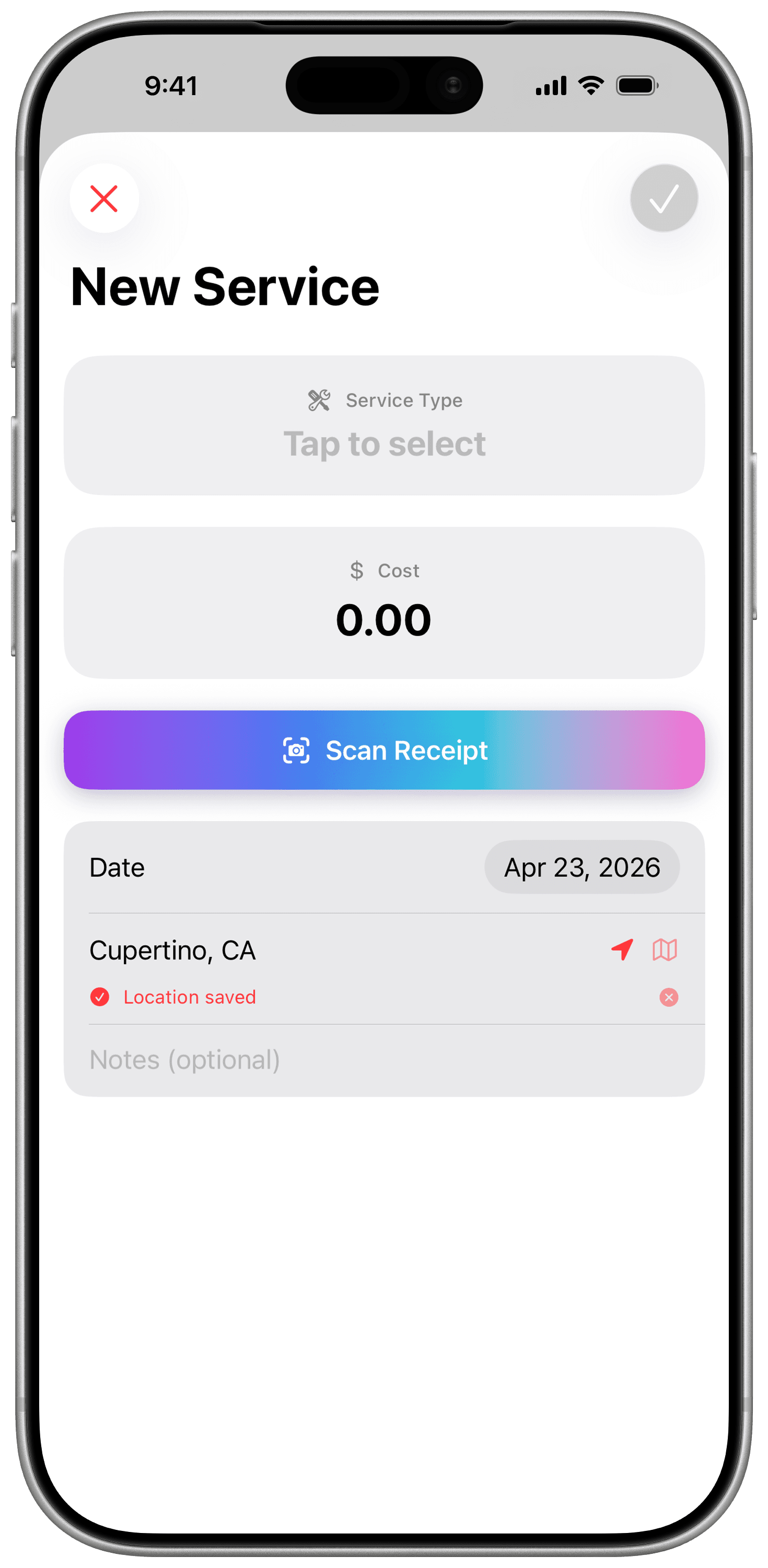 Curb add service view highlighting receipt scanning feature