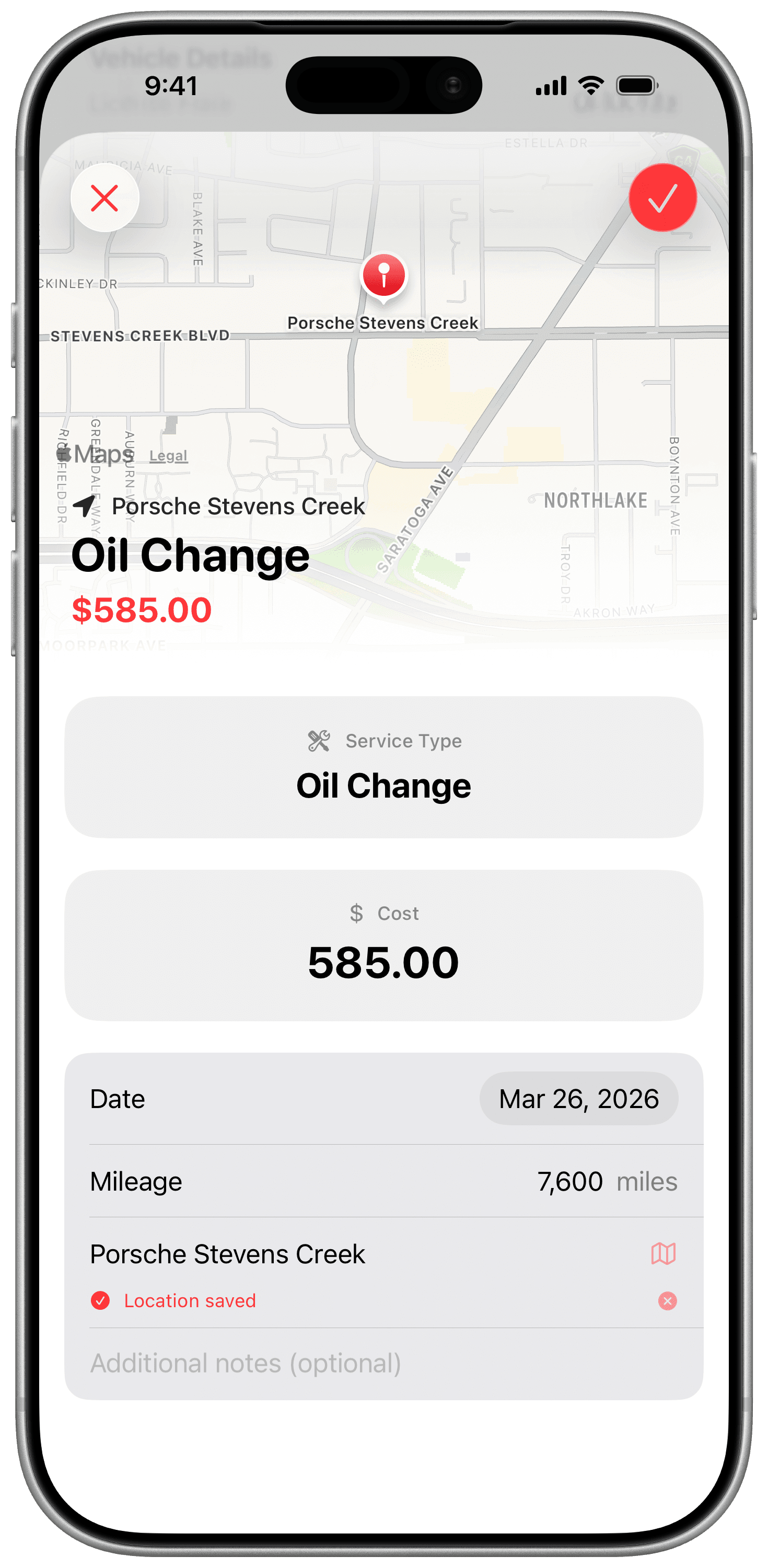 Curb redesigned fuel entry detail view with map hero